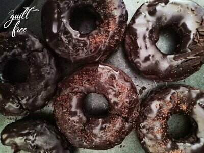 Chocolate Donuts frosted with Dark Chocolate Hazelnut Spread (Eggless, Gluten-Free)