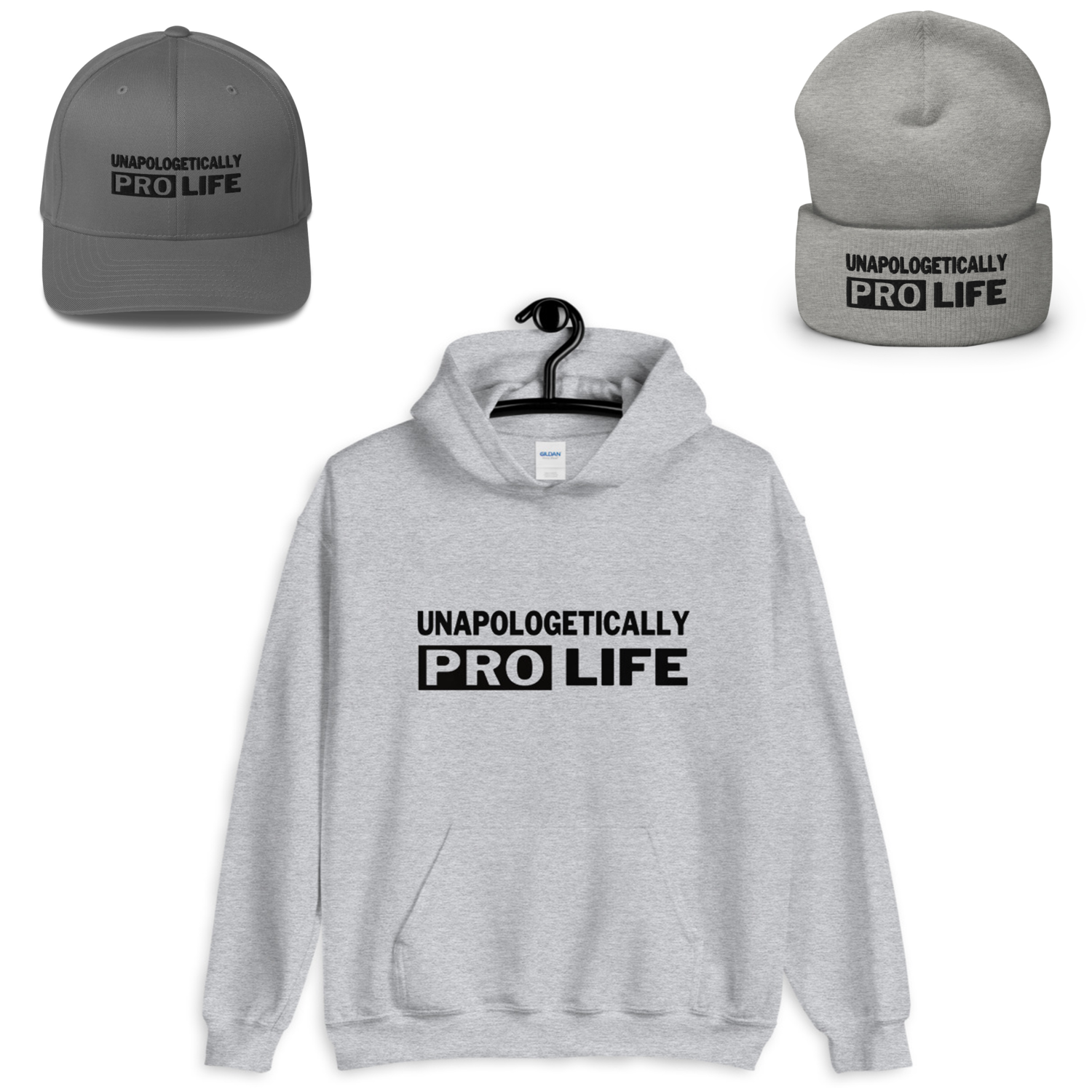Unapologetically Pro-Life Hoodie, beanie hat, or baseball hat in gray, red or black