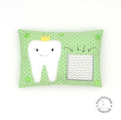 Zahnfee Kissen grüne Punkte auf maigrün