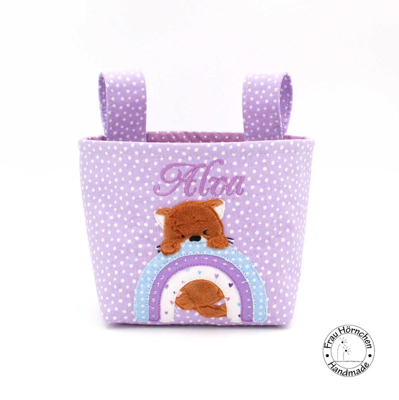 Lenkertasche Katze am Regenbogen auf flieder Lenkertasche Katze am Regenbogen auf flieder