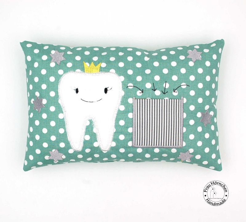 Zahnfee Kissen große Punkte auf Petrol grün Zahnfee Kissen große Punkte auf Petrol grün