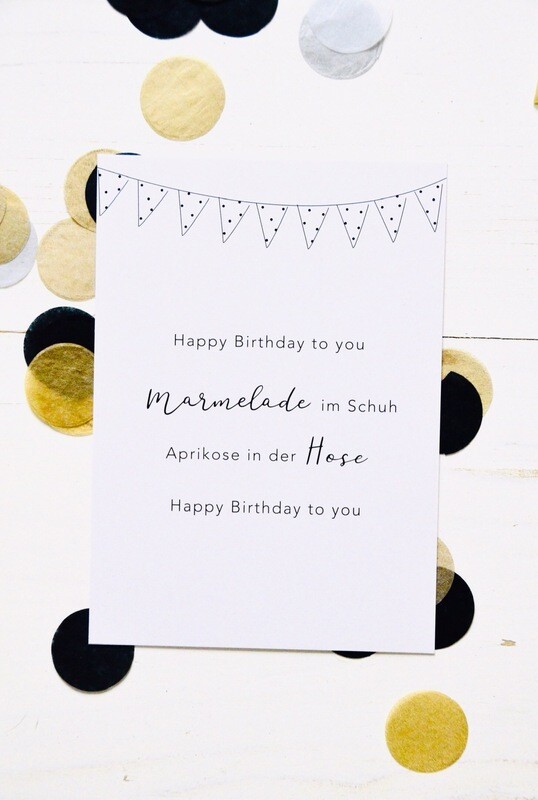 Postkarte „Marmelade im Schuh, Aprikose in der Hose...“ Postkarte „Marmelade im Schuh, Aprikose in der Hose...“