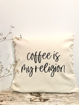 Kissenhülle „Coffee is my religion“, großes Design