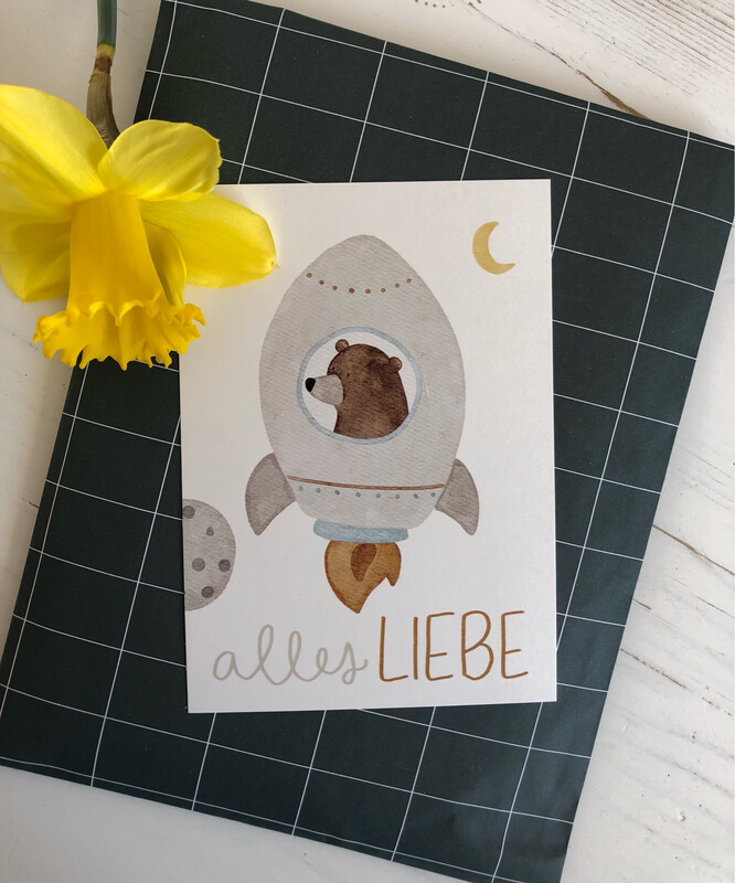 Postkarte „Alles Liebe“ mit Raketenbärchen Postkarte „Alles Liebe“ mit Raketenbärchen