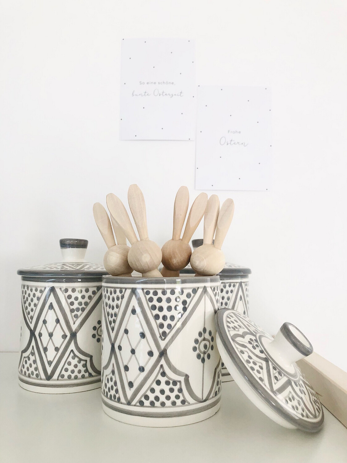 Keramikdose “Marokko” in Grau-Weiss