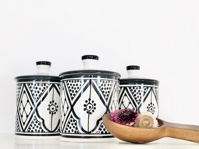 Keramikdose “Marokko” in Schwarz- Weiss