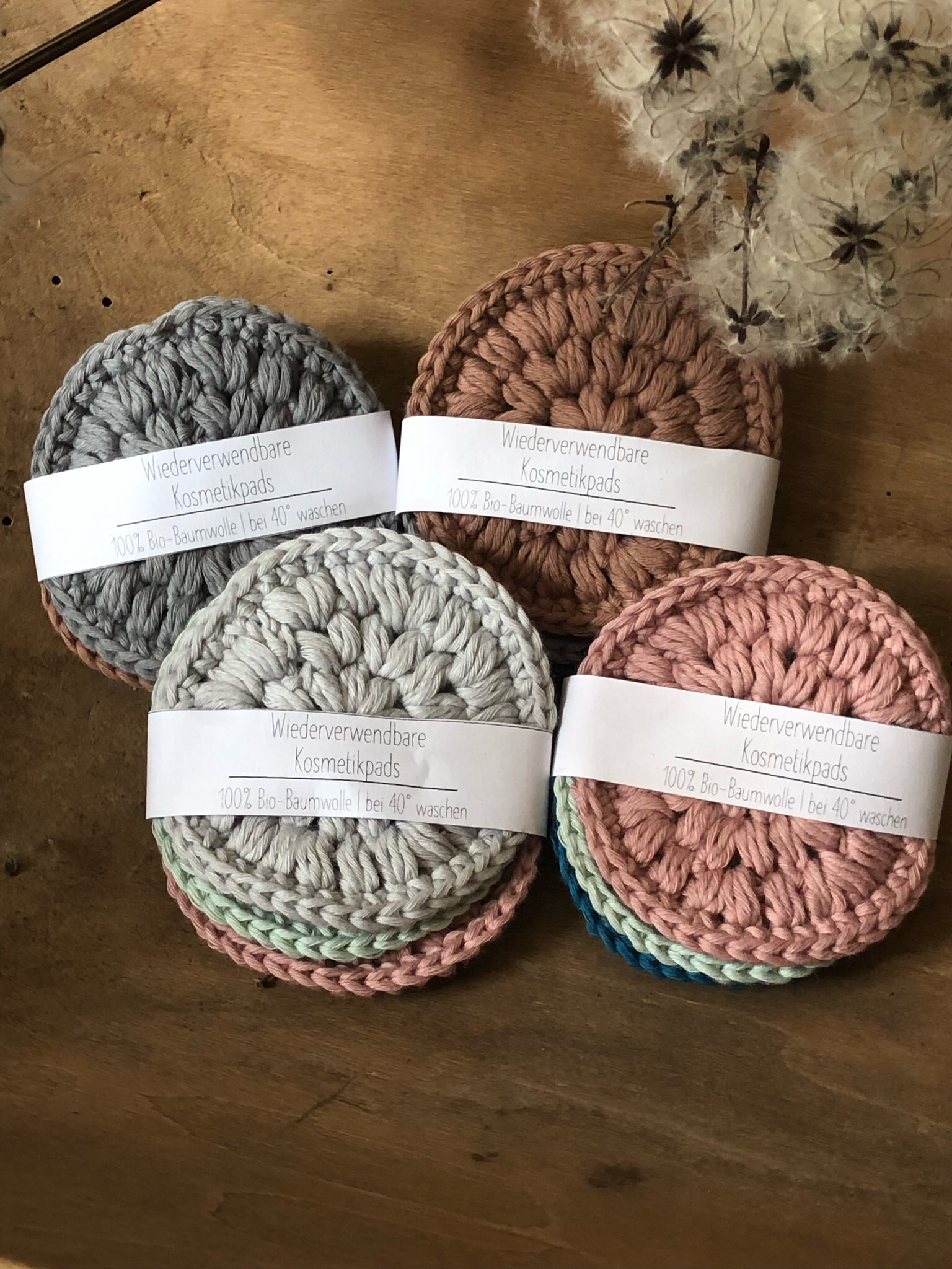 Wiederverwendbare Kosmetikpads aus Biobaumwolle im 3er Pack