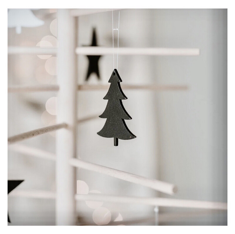 Holzanhänger Tannenbäumchen in Schwarz, einzeln Holzanhänger Tannenbäumchen in Schwarz, einzeln