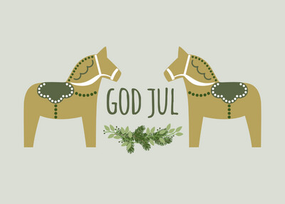 Postkarte „God Jul mit Dalapferden“