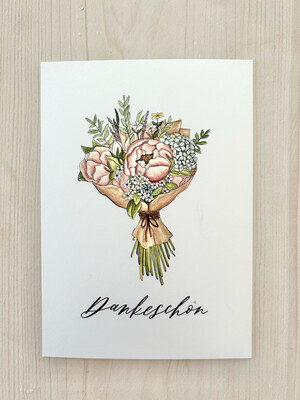 Postkarte „Dankeschön“ mit Blumenstrauss