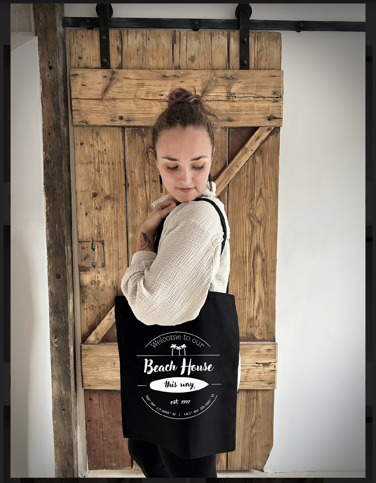 Jutebeutel Sommer “Beach House” in schwarz und weiss