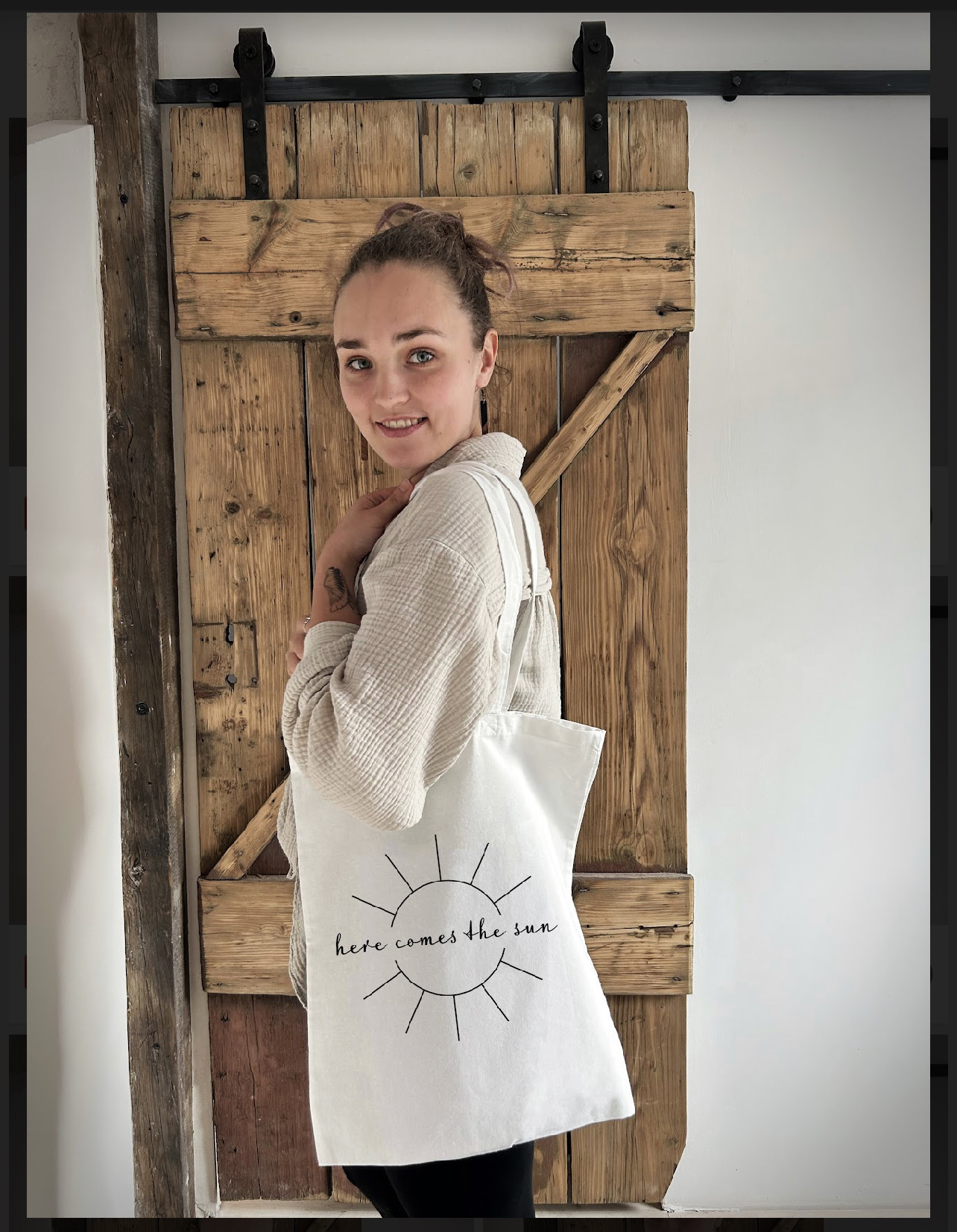 Jutebeutel Sommer “Here comes the sun” in schwarz und weiss