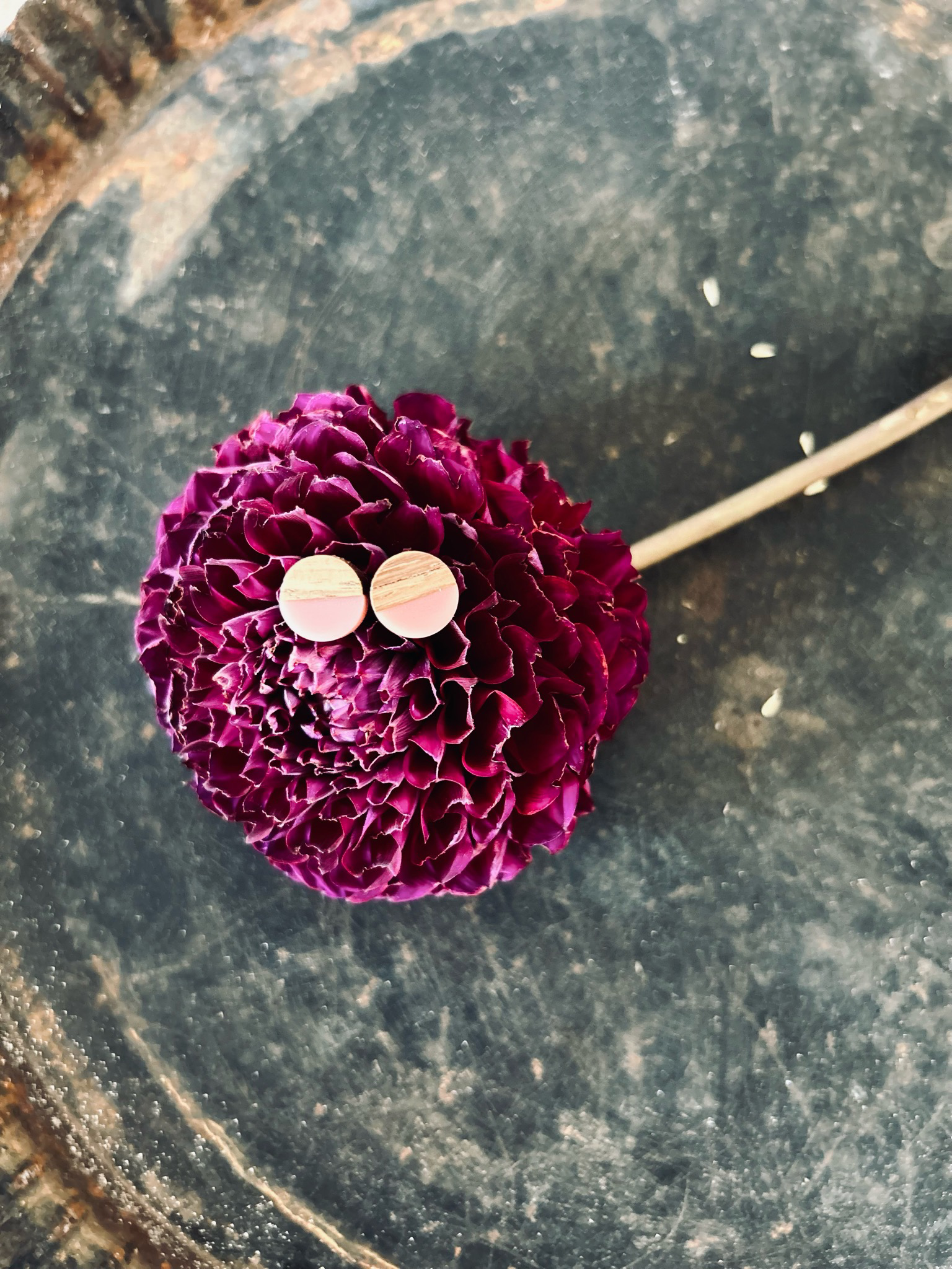 Runde Ohrringe Stecker Holz/rosa Harz