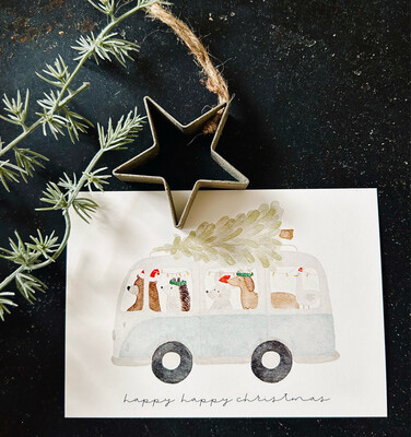 Weihnachtskarte Weihnachtsbus “Happy, happy Christmas” Weihnachtskarte Weihnachtsbus “Happy, happy Christmas”