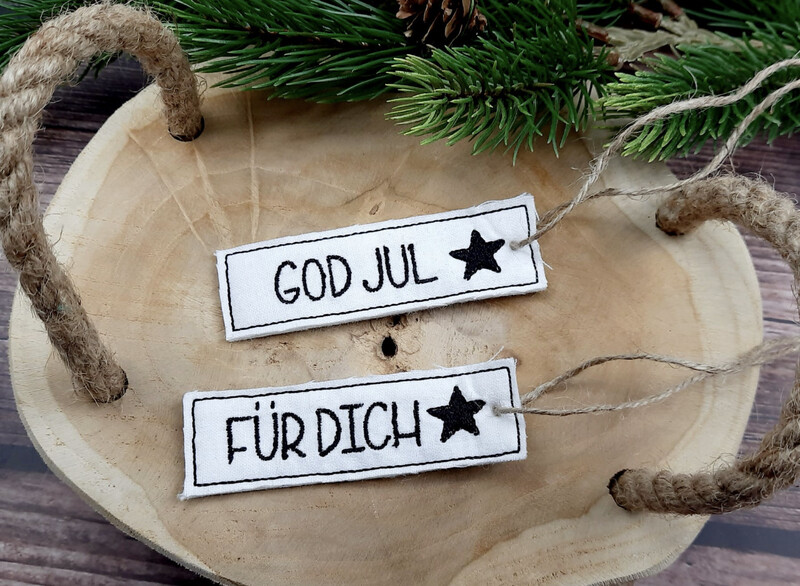 Anhänger Weihnachten Schild “God Jul” und “Für Dich”, mit Sternchen