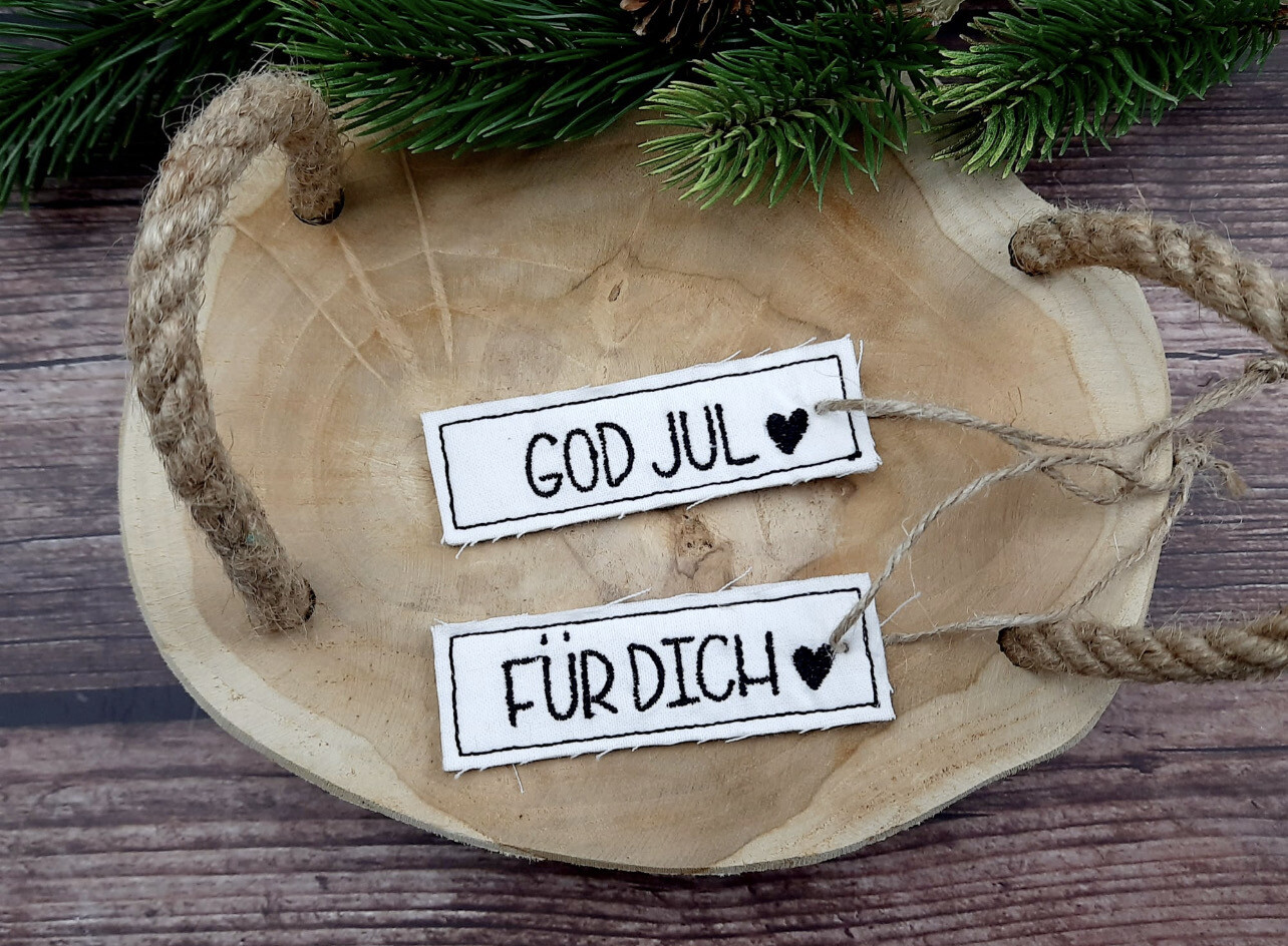 Anhänger Weihnachten Schild “God Jul” und “Für Dich”, mit Herzchen