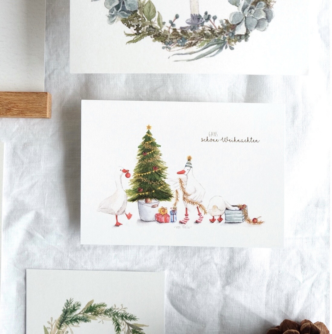 Postkarte Aquarell Weihnachten “Gans schöne Weihnachten”