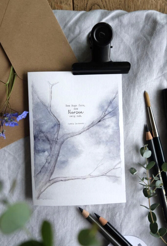 Klappkarte Aquarell Trauer “Dem Auge fern, dem Herzen ewig nah”