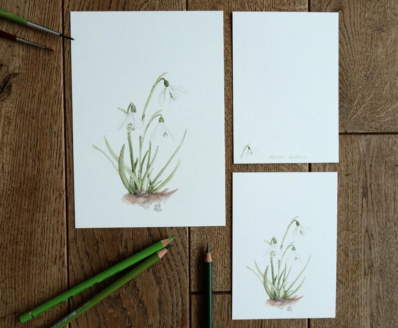 Postkarte Aquarell “Schneeglöckchen”