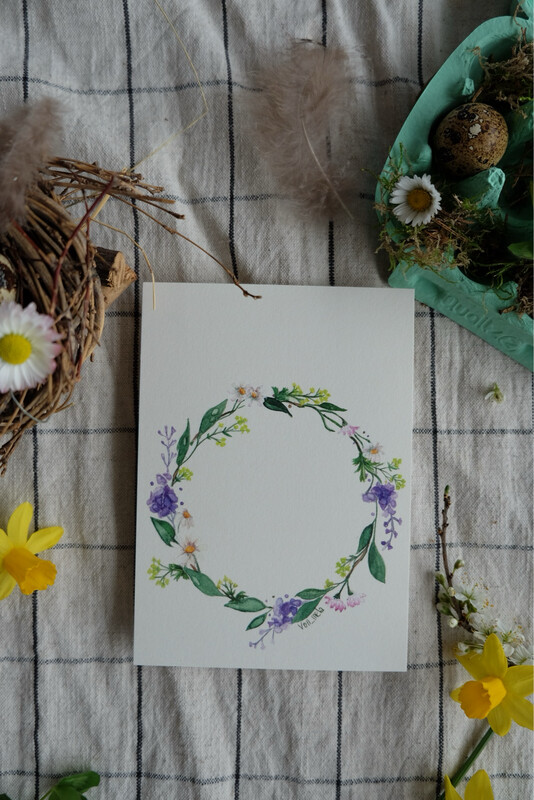 Postkarte Aquarell “Frühlingskränzchen” Postkarte Aquarell “Frühlingskränzchen”