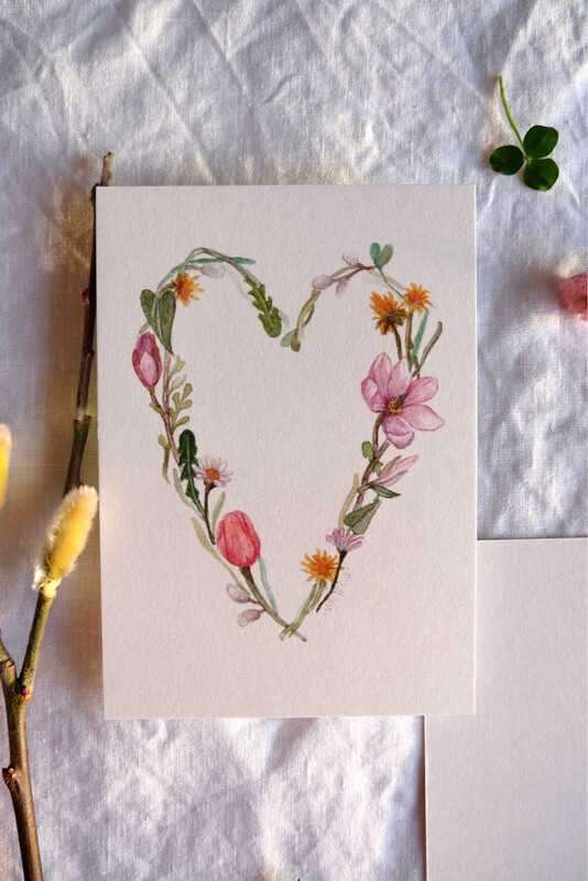 Postkarte Aquarell „Blumenherz“ Postkarte Aquarell „Blumenherz“