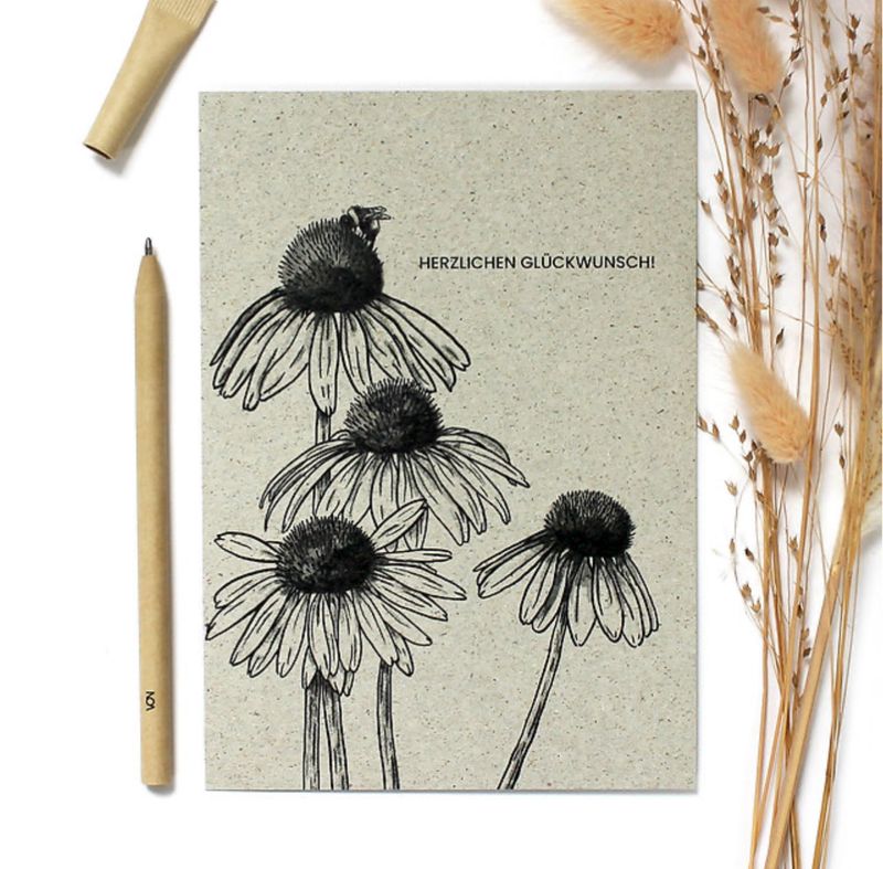 Grusskarte Postkarte Sonnenhut „Herzlichen Glückwunsch“ Grusskarte Postkarte Sonnenhut „Herzlichen Glückwunsch“