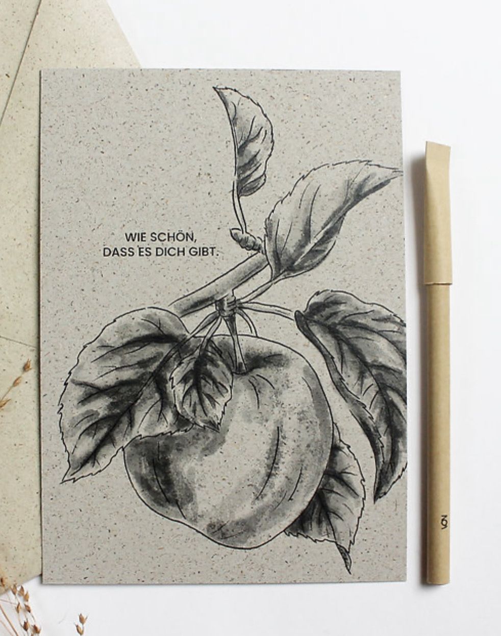 Grusskarte Postkarte Apfel „Wie schön dass es dich gibt“ aus Graspapier