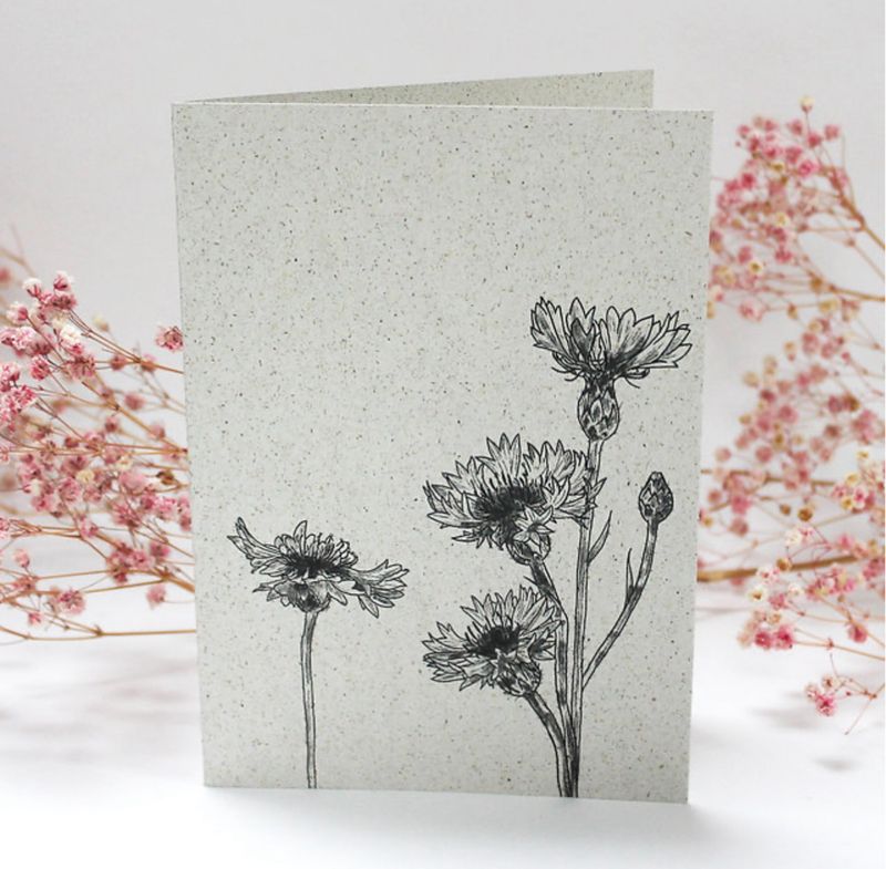 Klappkarte „Kornblume“ aus Graspapier Klappkarte „Kornblume“ aus Graspapier