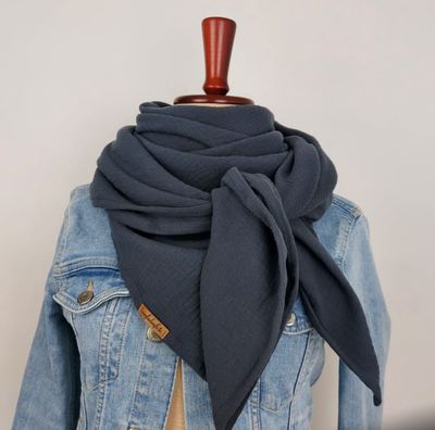 Musselintuch XXL 130x130cm in jeansblau Musselintuch XXL 130x130cm in jeansblau
