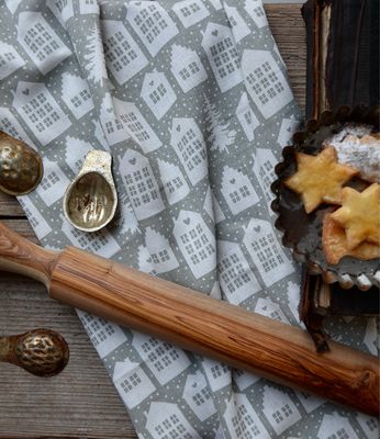 Weihnachtliches Geschirrtuch „Häuschen“, grau Weihnachtliches Geschirrtuch „Häuschen“, grau