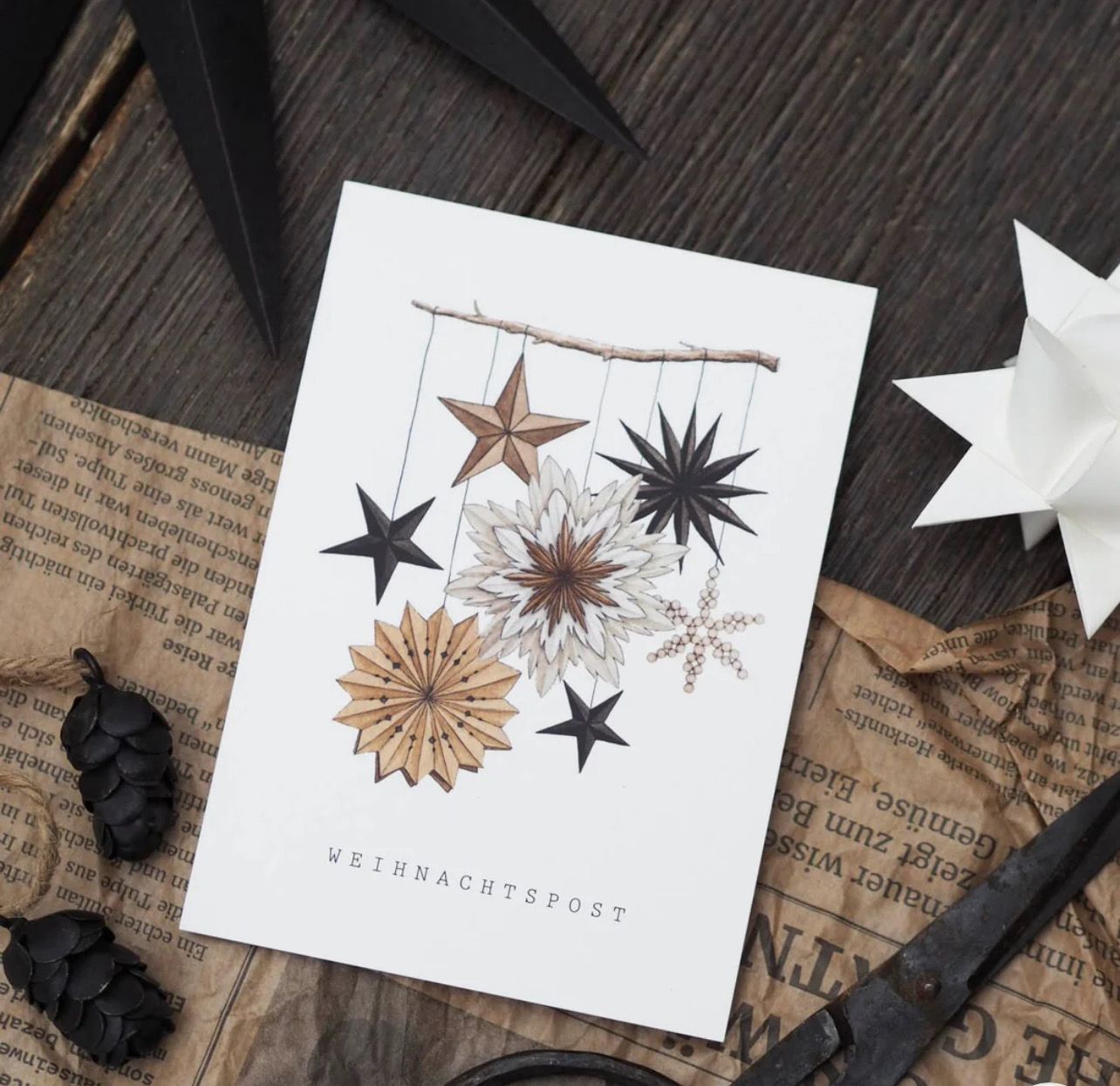 Postkarte „Papiersterne“ Weihnachtspost von Frollein Lücke