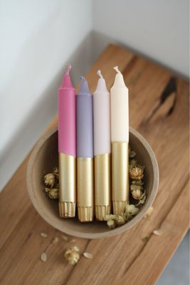 4er Kerzenset gold mit lila, beere, rosa und beige