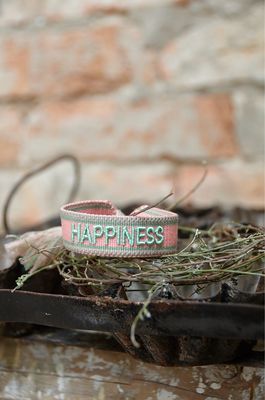 „Happiness“ gewebtes Armband in rosa und mintgrün