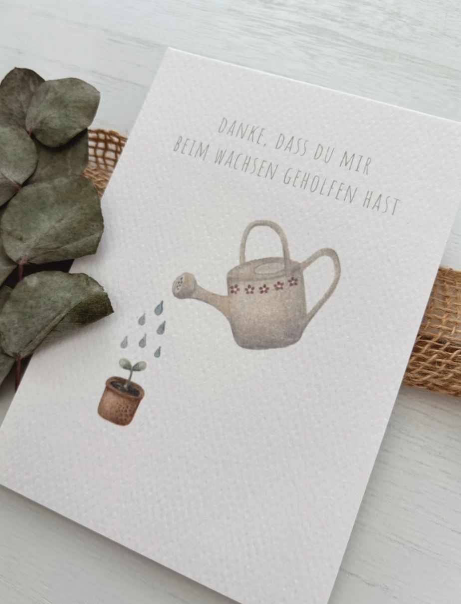 „Danke, dass Du mir beim Wachsen geholfen hast“ Aquarell Postkarte handgezeichnet