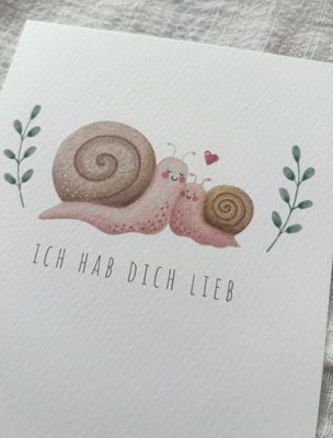 „Ich hab Dich lieb“ Aquarell Postkarte, handgezeichnet