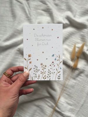 „Die schönsten Blumen nur für Dich“ Aquarell Postkarte handgezeichnet, mit Blumenwiese