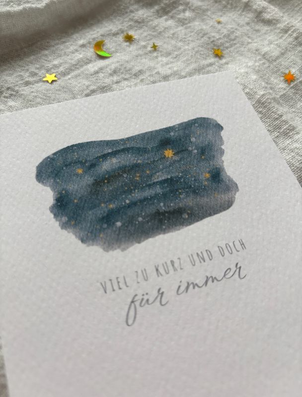 „Viel zu kurz und doch für immer“ Aquarell, Trauerkarte Postkarte mit Glanzumschlag „Viel zu kurz und doch für immer“ Aquarell, Trauerkarte Postkarte mit Glanzumschlag