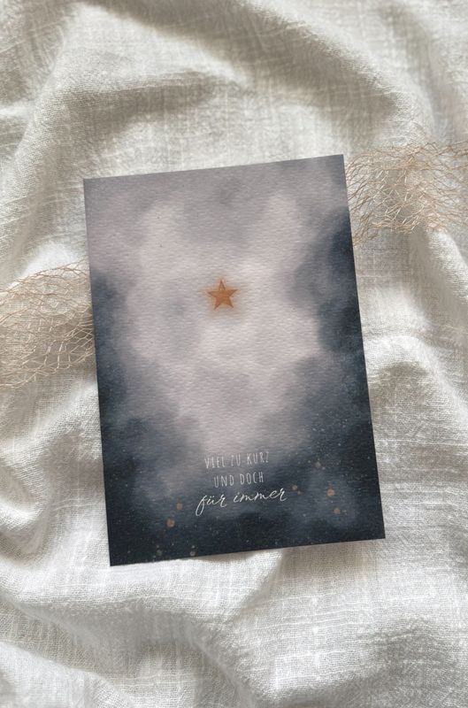 „Viel zu kurz und doch für immer“ Sternenhimmel, Trauerkarte Postkarte mit Umschlag „Viel zu kurz und doch für immer“ Sternenhimmel, Trauerkarte Postkarte mit Umschlag