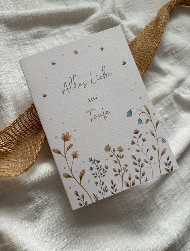 „Alles Liebe zur Taufe“ Aquarell Klappkarte mit Umschlag, Blumenwiese „Alles Liebe zur Taufe“ Aquarell Klappkarte mit Umschlag, Blumenwiese