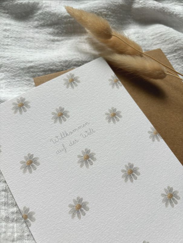 „Willkommen auf der Welt“ Aquarell, Postkarte oder Klappkarte mit Umschlag, Blümchen „Willkommen auf der Welt“ Aquarell, Postkarte oder Klappkarte mit Umschlag, Blümchen
