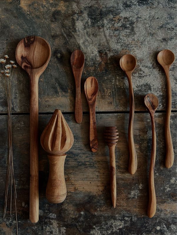 Geschwungene, schmale Holzlöffel handgemacht Geschwungene, schmale Holzlöffel handgemacht