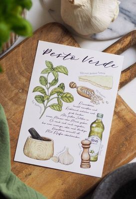 Postkarte mit Rezept „Pesto Verde“ von Frollein Lücke