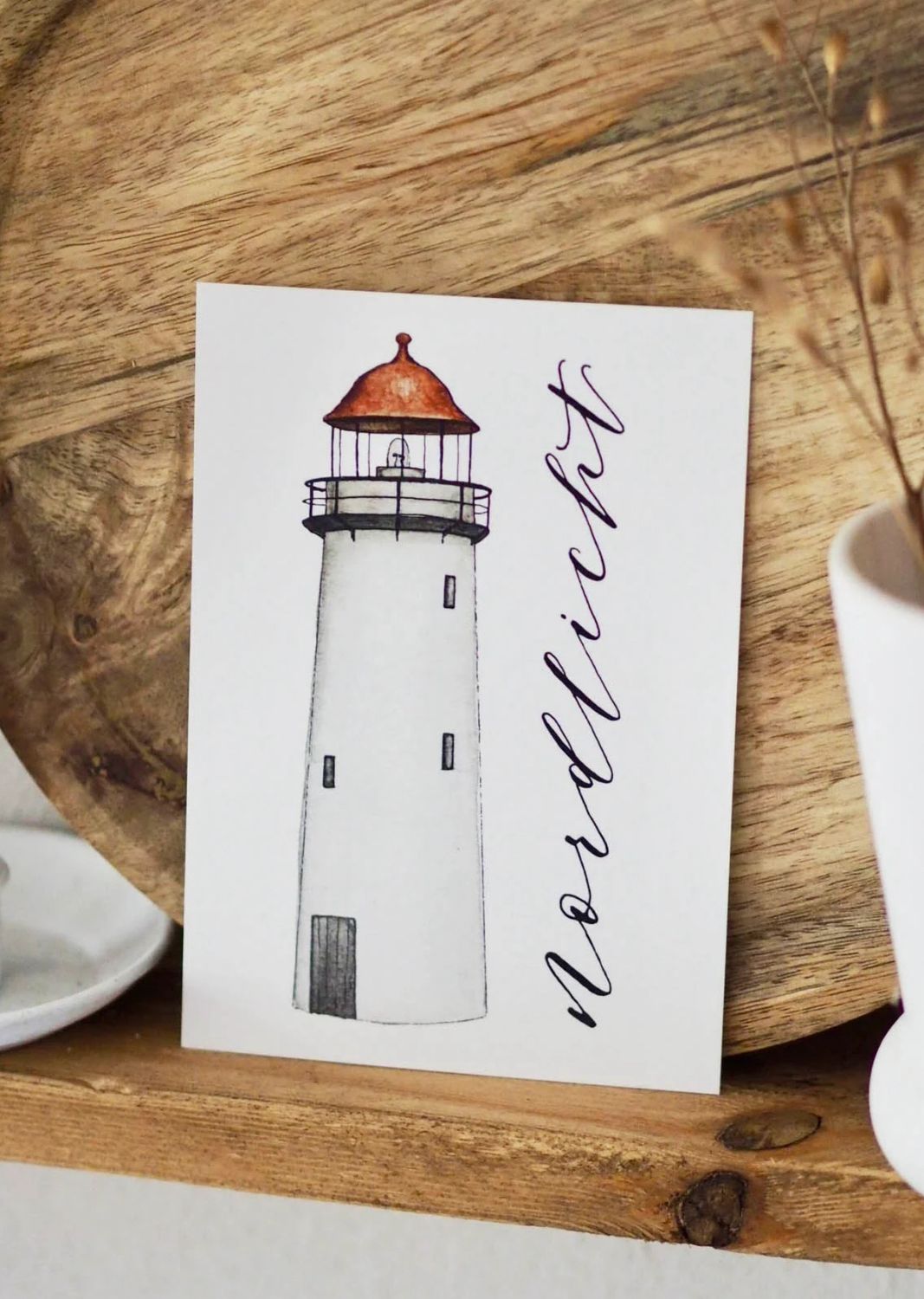 Postkarte „Nordlicht“ mit Leuchtturm von Frollein Lücke