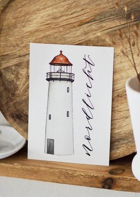 Postkarte „Nordlicht“ mit Leuchtturm von Frollein Lücke