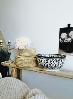 Handgemachte marokkanische Keramikschale „DRIS“, schwarz weisses Muster 25cm