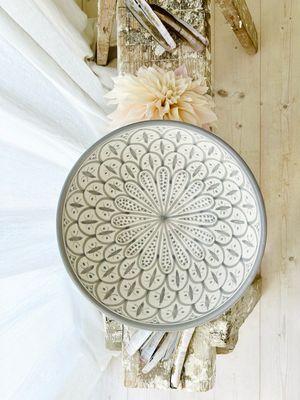 Handgemachte marokkanische Keramikschale „DRIS“ grau/weisses Muster, 25cm