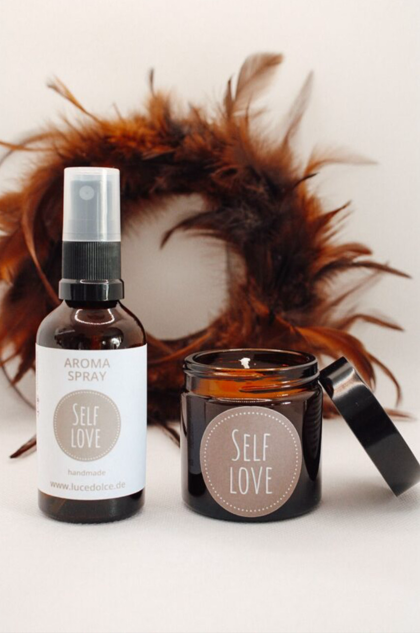 Aromakerze „SELFLOVE“ aus naturreinen ätherischen Bioölen und Sojawachs handgefertigt, 2 Grössen