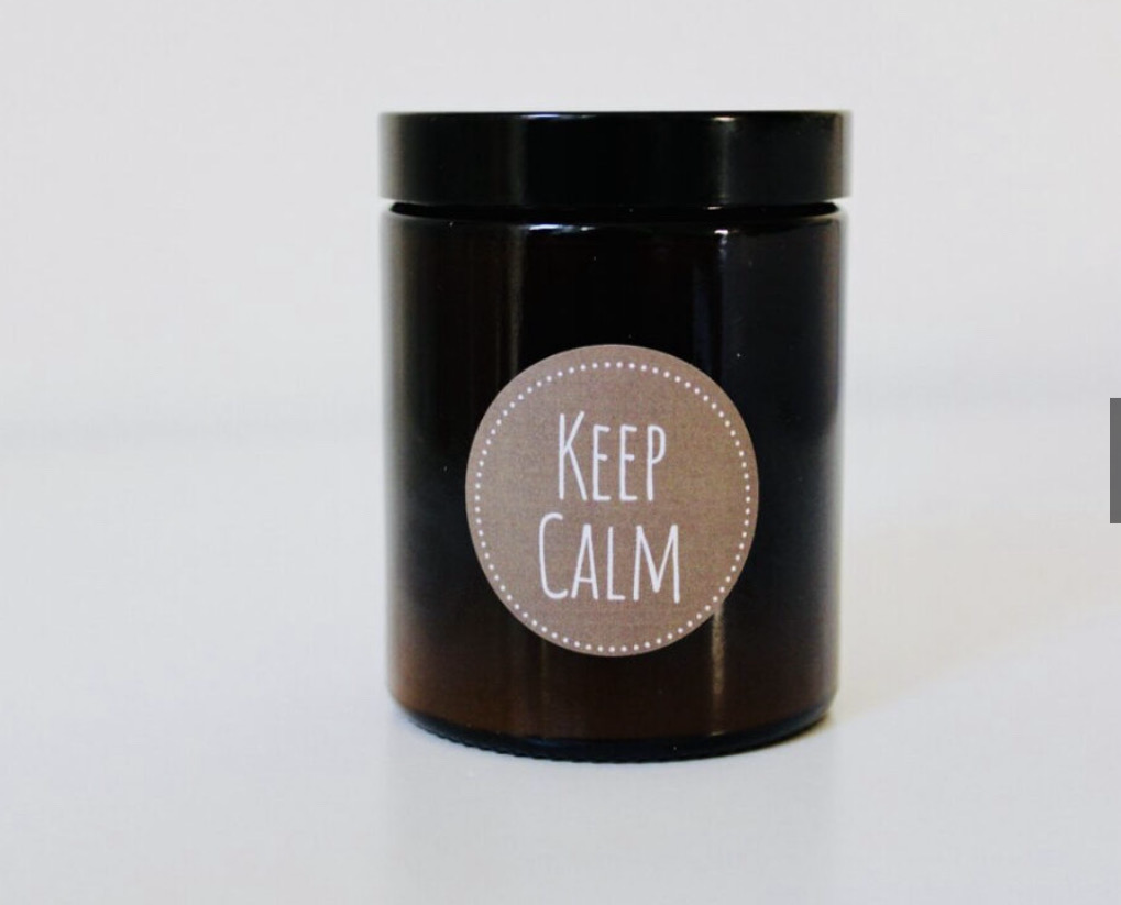 Aromakerze „KEEP CALM“ aus naturreinen ätherischen Bioölen und Sojawachs handgefertigt, zwei Grössen