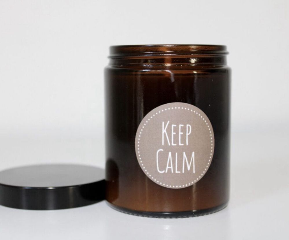 Aromakerze „KEEP CALM“ aus naturreinen ätherischen Bioölen und Sojawachs handgefertigt, zwei Grössen