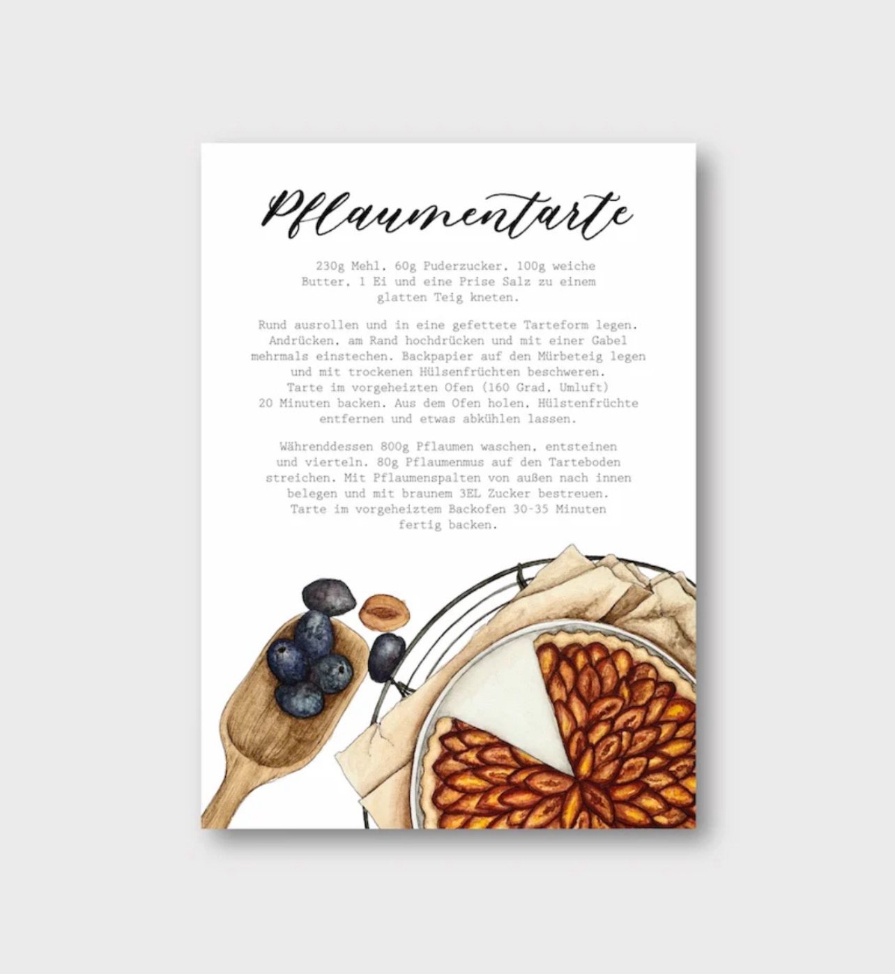Postkarte Rezept Pflaumentarte von Frollein Lücke